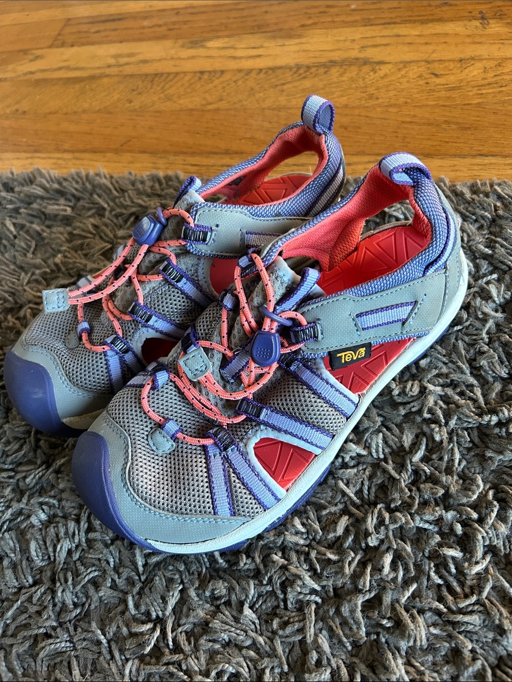 Teva Manatee Kids Gray Purple Coral Closed Toe Water Sandals Size 2